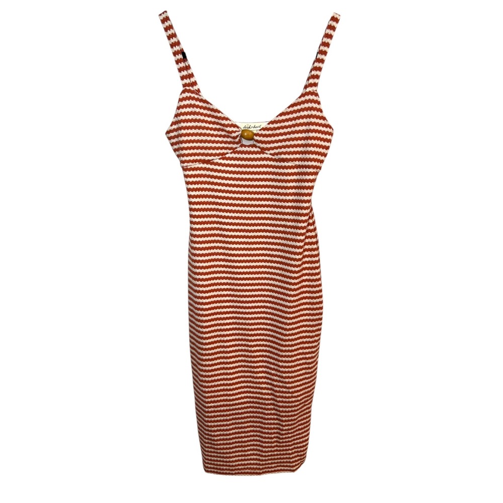 Derek Heart Retro Striped Boho Knit Bead Midi Coastal Lined Bodycon Medium